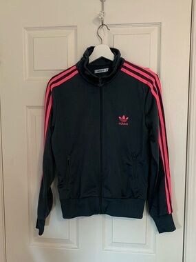 Adidas Women's grey Bomber Jacket with Pink Stripes
